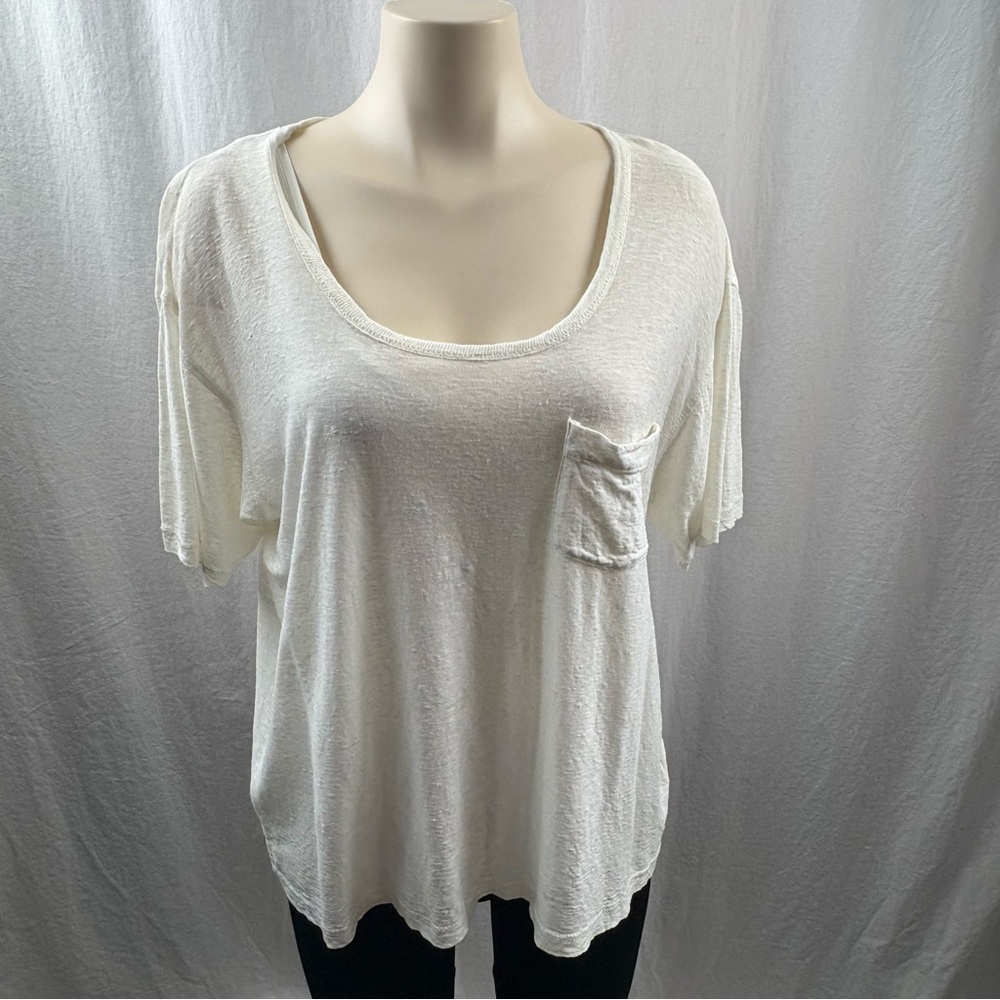 Brochu Walker Cream Linen Silk blend Scoop Neck Tee M